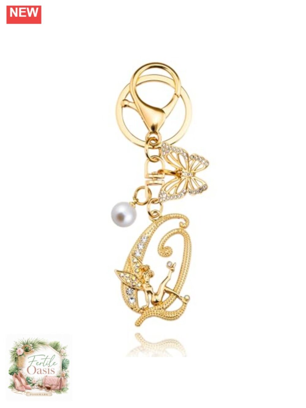 Butterfly Initial Keychain Bag Charm for Women Purse Handbag Accessory